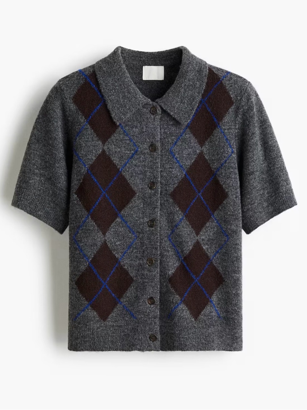 H&M Gray Argyle Button Up Collared Cardi Sweater Size XL NWT